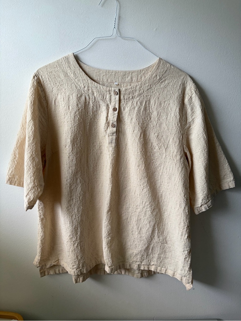 Relaxed Cream Textured Henley Top - Women